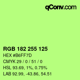 Color code: RGB 182 255 125 | qconv.com