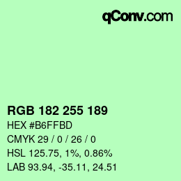 Color code: RGB 182 255 189 | qconv.com