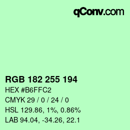 Color code: RGB 182 255 194 | qconv.com