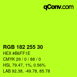 Color code: RGB 182 255 30 | qconv.com