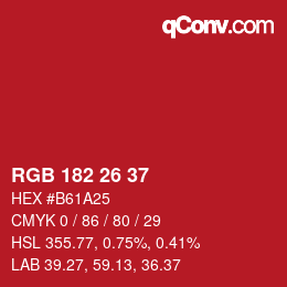 Color code: RGB 182 26 37 | qconv.com