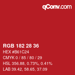 カラーコード: RGB 182 28 36 | qconv.com
