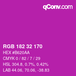 Color code: RGB 182 32 170 | qconv.com
