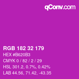 Color code: RGB 182 32 179 | qconv.com