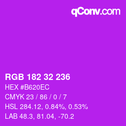 Color code: RGB 182 32 236 | qconv.com