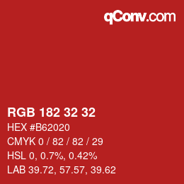 Color code: RGB 182 32 32 | qconv.com