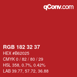 カラーコード: RGB 182 32 37 | qconv.com