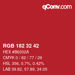 Color code: RGB 182 32 42 | qconv.com