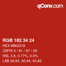 Color code: RGB 182 34 24 | qconv.com