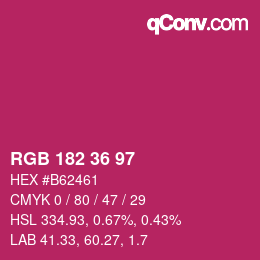 颜色代码: RGB 182 36 97 | qconv.com