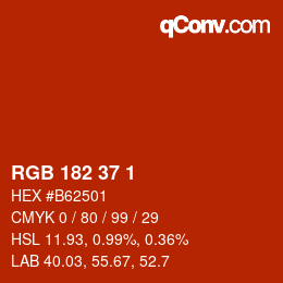 Color code: RGB 182 37 1 | qconv.com