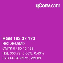 Color code: RGB 182 37 173 | qconv.com