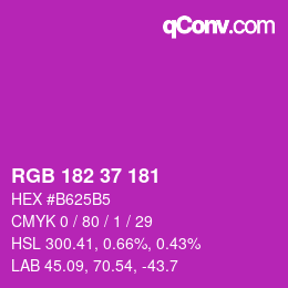 Color code: RGB 182 37 181 | qconv.com