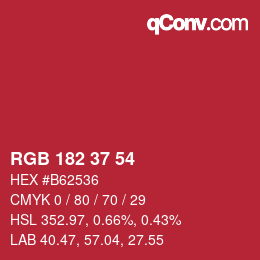 カラーコード: RGB 182 37 54 | qconv.com