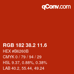 カラーコード: RGB 182 38.2 11.6 | qconv.com