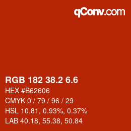 カラーコード: RGB 182 38.2 6.6 | qconv.com