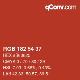 Color code: RGB 182 54 37 | qconv.com