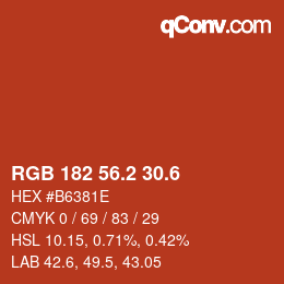 カラーコード: RGB 182 56.2 30.6 | qconv.com