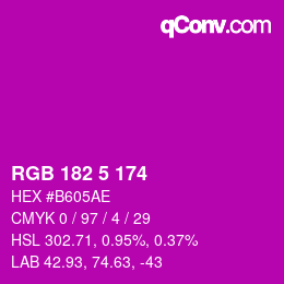 Color code: RGB 182 5 174 | qconv.com
