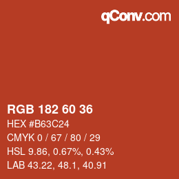颜色代码: RGB 182 60 36 | qconv.com