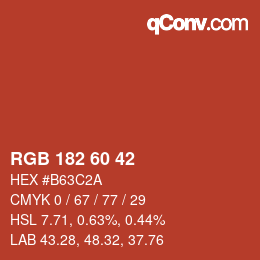 Color code: RGB 182 60 42 | qconv.com