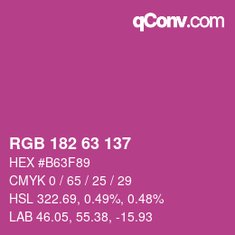 颜色代码: RGB 182 63 137 | qconv.com