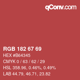 颜色代码: RGB 182 67 69 | qconv.com