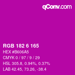 Color code: RGB 182 6 165 | qconv.com