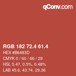 カラーコード: RGB 182 72.4 61.4 | qconv.com