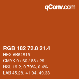 カラーコード: RGB 182 72.8 21.4 | qconv.com