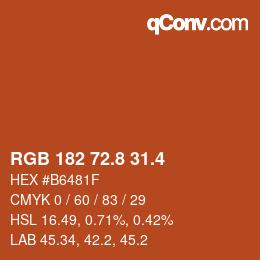 カラーコード: RGB 182 72.8 31.4 | qconv.com