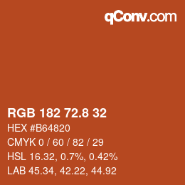 Color code: RGB 182 72.8 32 | qconv.com