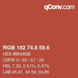 カラーコード: RGB 182 74.6 59.6 | qconv.com