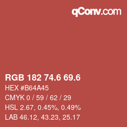 カラーコード: RGB 182 74.6 69.6 | qconv.com