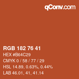 Color code: RGB 182 76 41 | qconv.com