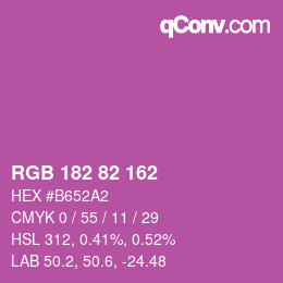 Color code: RGB 182 82 162 | qconv.com