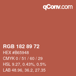 Color code: RGB 182 89 72 | qconv.com