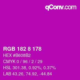 颜色代码: RGB 182 8 178 | qconv.com