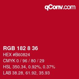 Color code: RGB 182 8 36 | qconv.com