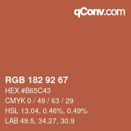 颜色代码: RGB 182 92 67 | qconv.com
