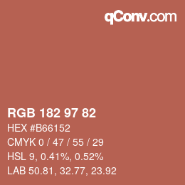 Color code: RGB 182 97 82 | qconv.com