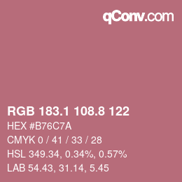 カラーコード: RGB 183.1 108.8 122 | qconv.com