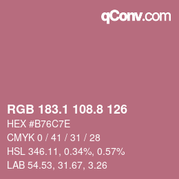 カラーコード: RGB 183.1 108.8 126 | qconv.com