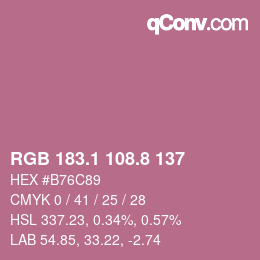 カラーコード: RGB 183.1 108.8 137 | qconv.com