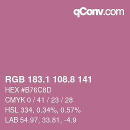 カラーコード: RGB 183.1 108.8 141 | qconv.com