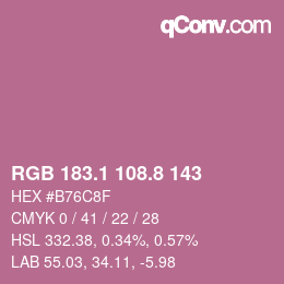 カラーコード: RGB 183.1 108.8 143 | qconv.com