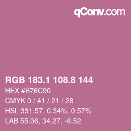カラーコード: RGB 183.1 108.8 144 | qconv.com