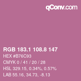 カラーコード: RGB 183.1 108.8 147 | qconv.com
