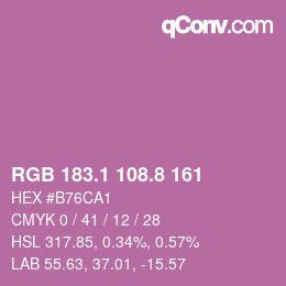カラーコード: RGB 183.1 108.8 161 | qconv.com