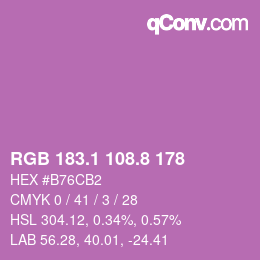 カラーコード: RGB 183.1 108.8 178 | qconv.com
